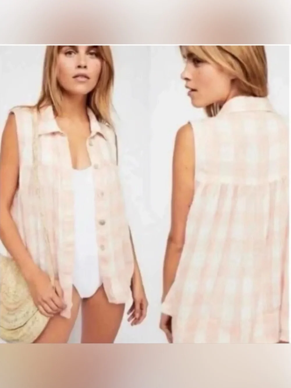 Free People Hey There pink button up collar tank